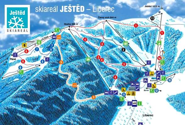 Map of the slopes in the winter sports resort Jested